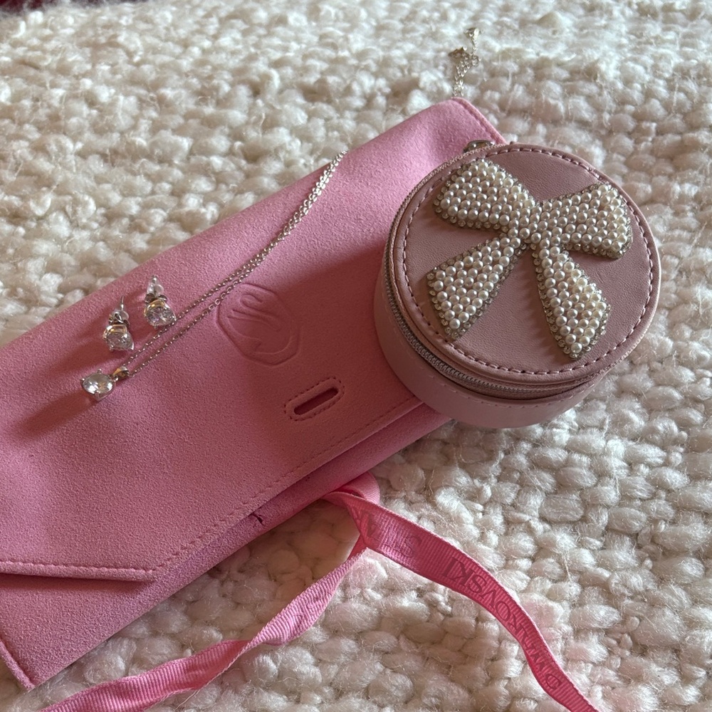 Pink Suede Clutch with Pearl Bow Accent
